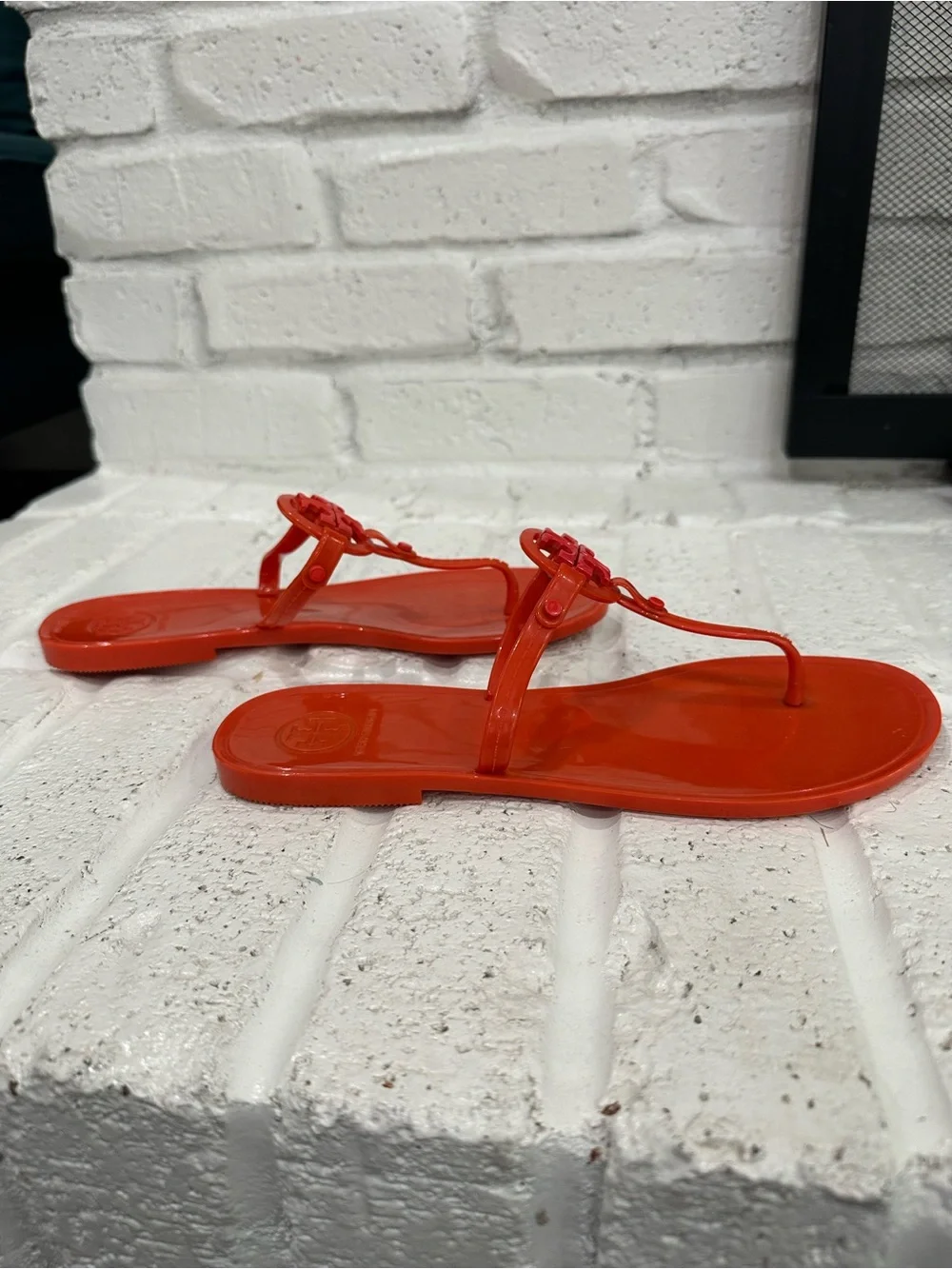 Tory Burch Mini Miller Red Jelly Logo Thong Sandals